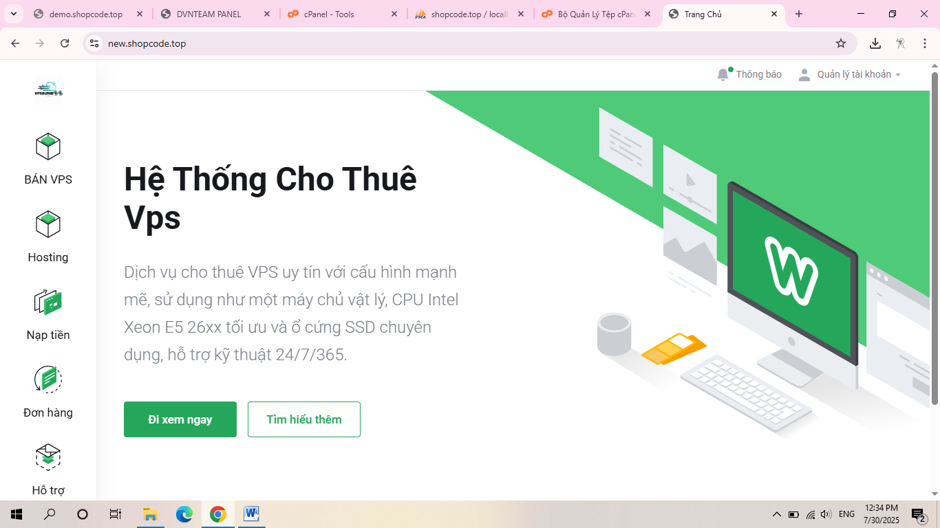 Source web bán hosting auto qua Reseller, VPS đơn tay VIP